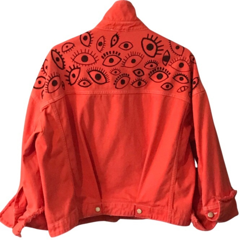 ‘Eyes in the Back’ Top Shop Boutique, Orange Denim Jacket Oversized Japancore